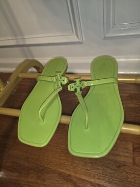 Tory Burch Neon Lime Patent T-Strap Sandals